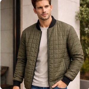 Body Glove Men’s Quilted Bomber Jacket Olive Zip Front Lightweight Size L